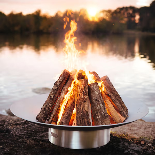The stainless steel Bella Vita wood fire pit by Fire Pit Art